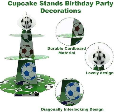 3 Tier Football Cupcake Stand, Soccer Cupcake Stand Cardboard - Easy to Assemble& Reusable(Football) in Football, alternate