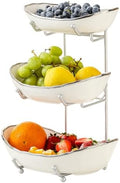 3 Tier Fruit Basket, Ceramic Fruit Bowl for Kitchen Counter 1 in Small in Silver-rimmed