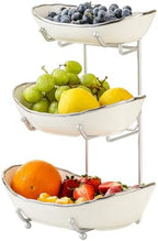 3 Tier Fruit Basket, Ceramic Fruit Bowl for Kitchen Counter 1 in Small in Silver-rimmed