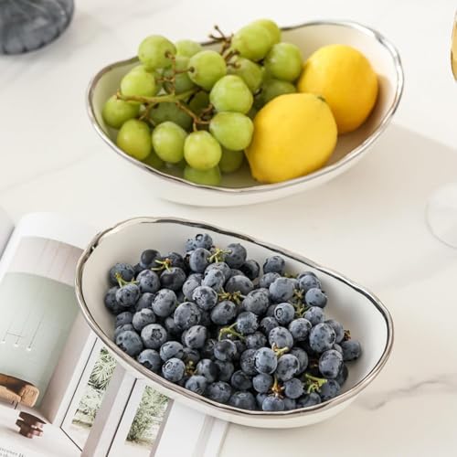 3 Tier Fruit Basket, Ceramic Fruit Bowl for Kitchen Counter 1 in Small in Silver-rimmed, alternate view 2