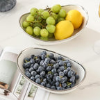 3 Tier Fruit Basket, Ceramic Fruit Bowl for Kitchen Counter 1 in Small in Silver-rimmed, alternate view 2