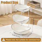 3 Tier Fruit Basket, Ceramic Fruit Bowl for Kitchen Counter 1 in Small in Silver-rimmed, alternate view 3