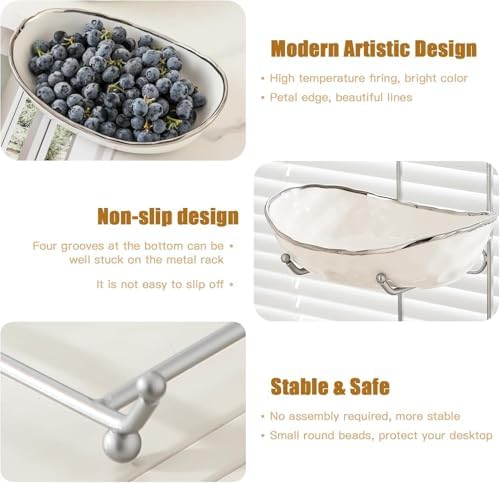 3 Tier Fruit Basket, Ceramic Fruit Bowl for Kitchen Counter 1 in Small in Silver-rimmed, alternate view 5