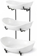 3 Tier Fruit Basket, Ceramic Fruit Bowl for Kitchen Counter in Small in Black