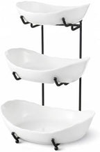 3 Tier Fruit Basket, Ceramic Fruit Bowl for Kitchen Counter in Small in Black