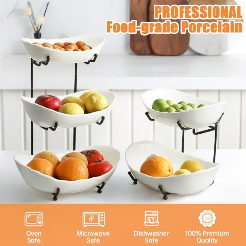3 Tier Fruit Basket, Ceramic Fruit Bowl for Kitchen Counter in Small in Black, alternate view 4