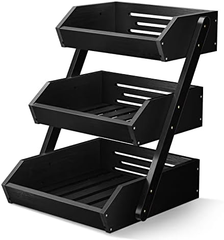3-Tier Fruit Basket for Kitchen Counter, Black, Self-assembly in Black