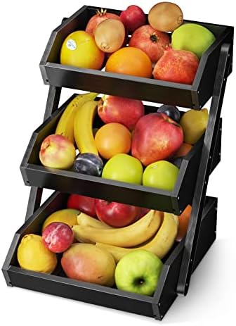 3-Tier Fruit Basket for Kitchen Counter, Black, Self-assembly in Black, alternate view 2