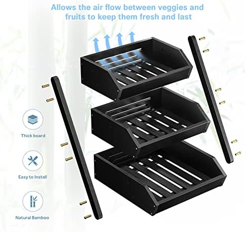 3-Tier Fruit Basket for Kitchen Counter, Black, Self-assembly in Black, alternate view 5