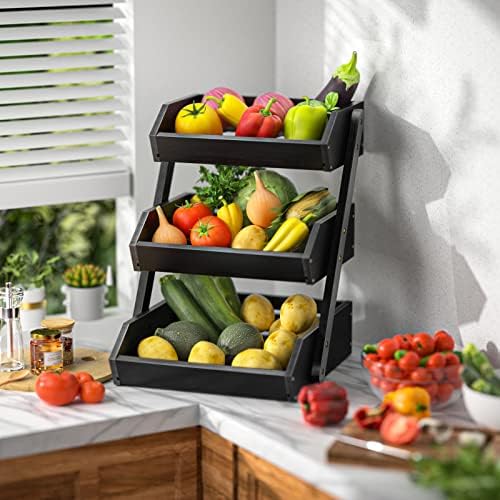 3-Tier Fruit Basket for Kitchen Counter, Black, Self-assembly in Black, alternate view 6