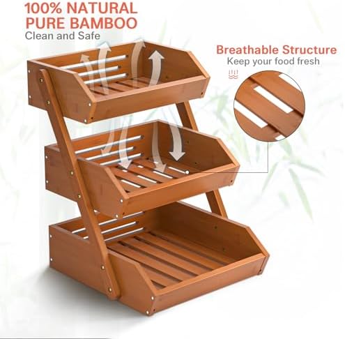 3-Tier Fruit Basket for Kitchen Counter, Brown, Self-assembly in Brown, alternate view 2