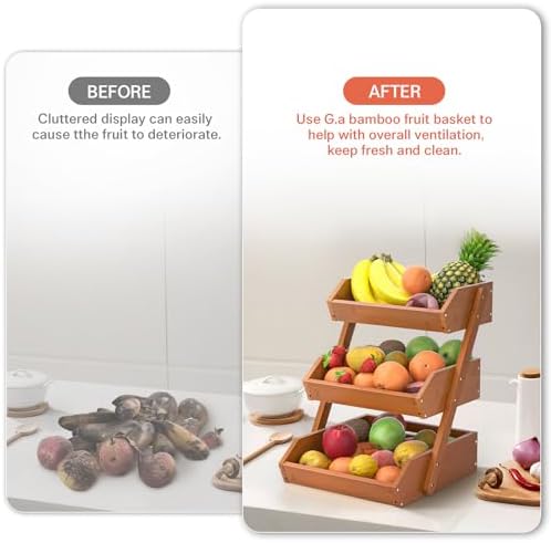 3-Tier Fruit Basket for Kitchen Counter, Brown, Self-assembly in Brown, alternate view 3
