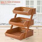 3-Tier Fruit Basket for Kitchen Counter, Brown, Self-assembly in Brown, alternate view 4
