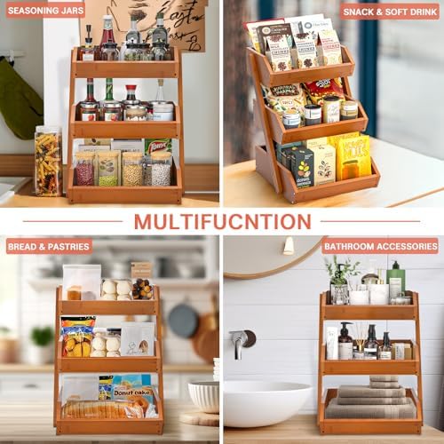 3-Tier Fruit Basket for Kitchen Counter, Brown, Self-assembly in Brown, alternate view 5