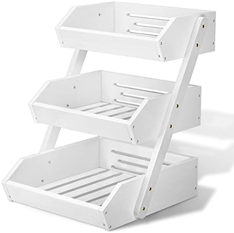 3-Tier Fruit Basket for Kitchen Counter, White, Self-assembly in White