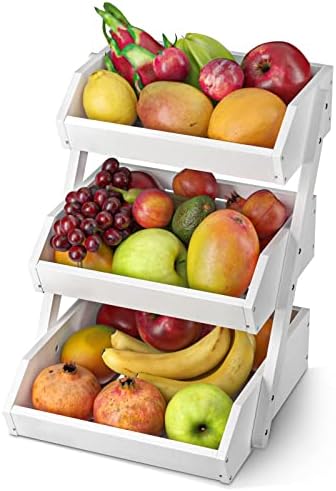 3-Tier Fruit Basket for Kitchen Counter, White, Self-assembly in White, alternate view 2