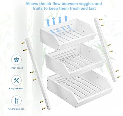 3-Tier Fruit Basket for Kitchen Counter, White, Self-assembly in White, alternate view 4