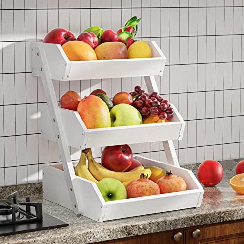 3-Tier Fruit Basket for Kitchen Counter, White, Self-assembly in White, alternate view 5