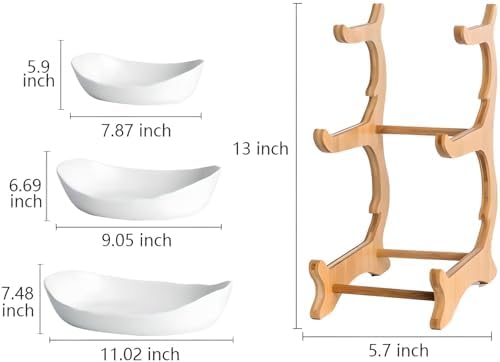 3 Tier Fruit Bowl Ceramic with Wooden Stand Fruit Bowl for Kitchen Counter for Storage Vegetable Fruit Cup Cake, alternate