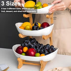 3 Tier Fruit Bowl Ceramic with Wooden Stand Fruit Bowl for Kitchen Counter for Storage Vegetable Fruit Cup Cake, alternate