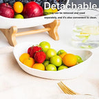 3 Tier Fruit Bowl Ceramic with Wooden Stand Fruit Bowl for Kitchen Counter for Storage Vegetable Fruit Cup Cake, alternate