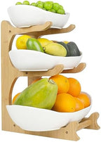 3 Tier Fruit Bowl for Kitchen Counter (PLUS edition) / Ceramic Serving Bowls with Bamboo Stand/Big Size Tiered, alternate