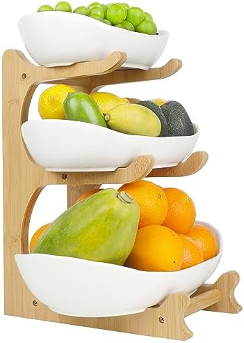 3 Tier Fruit Bowl for Kitchen Counter (PLUS edition) / Ceramic Serving Bowls with Bamboo Stand/Big Size Tiered, alternate