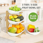 3 Tier Fruit Bowl for Kitchen Counter (PLUS edition) / Ceramic Serving Bowls with Bamboo Stand/Big Size Tiered, alternate