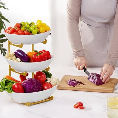 3 Tier Fruit Bowl for Kitchen Counter, Tiered Plastic Serving Tray in Standard(3 Tier) in Gold, alternate view 2