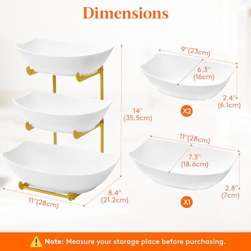 3 Tier Fruit Bowl for Kitchen Counter, Tiered Plastic Serving Tray in Standard(3 Tier) in Gold, alternate view 3