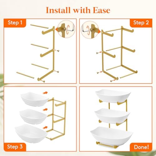 3 Tier Fruit Bowl for Kitchen Counter, Tiered Plastic Serving Tray in Standard(3 Tier) in Gold, alternate view 6