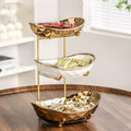 3-Tier Fruit Bowls for Kitchen Counter, Ceramic Bowl with Gold Metal Stand,3 Tier Fruit Basket for Fruit, Snack