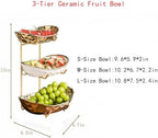 3-Tier Fruit Bowls for Kitchen Counter, Ceramic Bowl with Gold Metal Stand,3 Tier Fruit Basket for Fruit, Snack, alternate