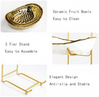 3-Tier Fruit Bowls for Kitchen Counter, Ceramic Bowl with Gold Metal Stand,3 Tier Fruit Basket for Fruit, Snack, alternate