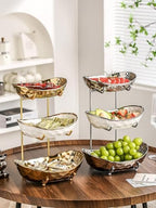 3-Tier Fruit Bowls for Kitchen Counter, Ceramic Bowl with Gold Metal Stand,3 Tier Fruit Basket for Fruit, Snack, alternate
