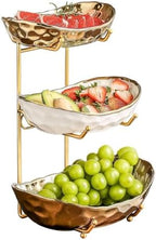 3-Tier Fruit Bowls for Kitchen Counter, Ceramic Bowl with Gold Metal Stand,3 Tier Fruit Basket for Fruit, Snack, alternate