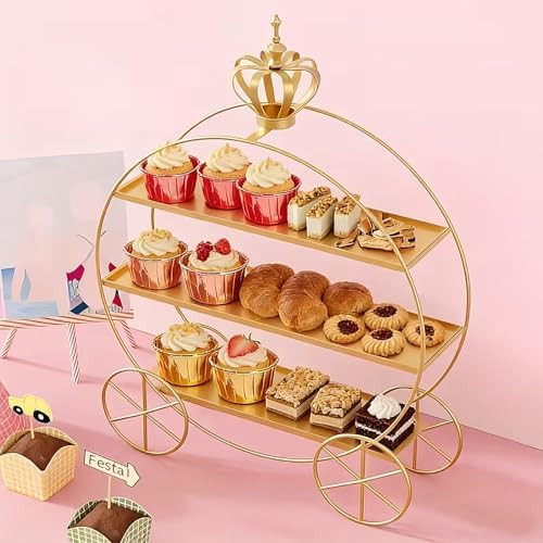 3-Tier Gold Cupcake Stand for Weddings & Parties - Tiered Serving Tray Crown Dessert Table Display Stand Holder, alternate