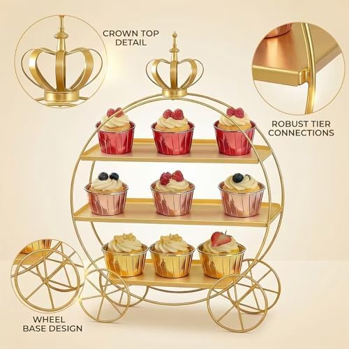 3-Tier Gold Cupcake Stand for Weddings & Parties - Tiered Serving Tray Crown Dessert Table Display Stand Holder, alternate