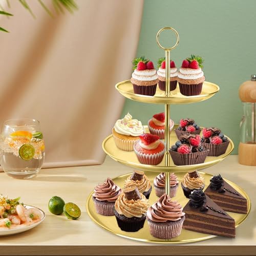 3 Tier Gold Cupcake Stand Stainless Steel Dessert Display Rack with Removable Tiered Tray for Parties, Weddings, alternate