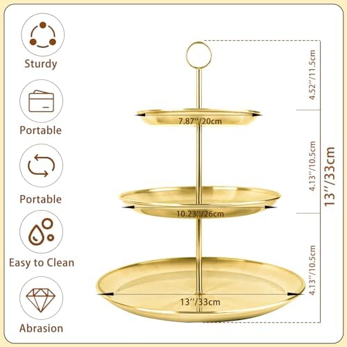 3 Tier Gold Cupcake Stand Stainless Steel Dessert Display Rack with Removable Tiered Tray for Parties, Weddings, alternate