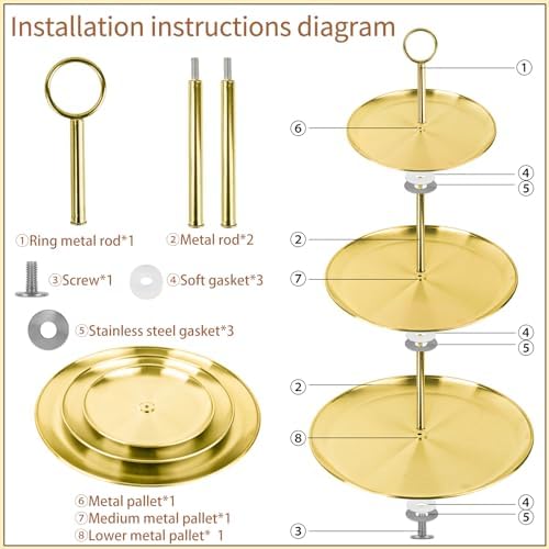 3 Tier Gold Cupcake Stand Stainless Steel Dessert Display Rack with Removable Tiered Tray for Parties, Weddings, alternate