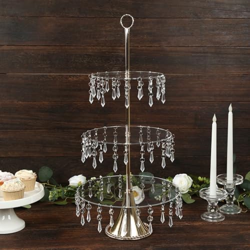3-Tier Gold Cupcake Stand with Crystals - 2ft Tall Acrylic and Metal Dessert Display Tower in 3-tier With, alternate view 2
