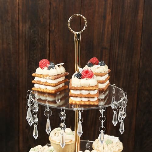 3-Tier Gold Cupcake Stand with Crystals - 2ft Tall Acrylic and Metal Dessert Display Tower in 3-tier With, alternate view 6