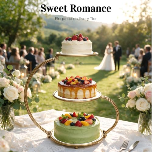 3-Tier Gold Iron Cake Stand, Vintage Dessert Serving Tray Holder Cupcake Pastry Fruit Display Rack for Wedding, alternate