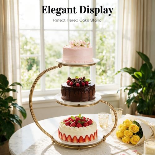 3-Tier Gold Iron Cake Stand, Vintage Dessert Serving Tray Holder Cupcake Pastry Fruit Display Rack for Wedding, alternate
