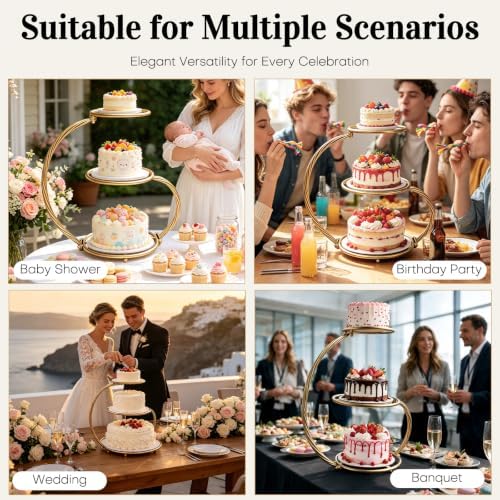 3-Tier Gold Iron Cake Stand, Vintage Dessert Serving Tray Holder Cupcake Pastry Fruit Display Rack for Wedding, alternate