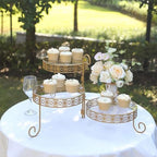 3-Tier Gold Metal Rotating Cupcake Dessert Display Stand With Clear Acrylic Round Plates, Hollow Lace Design, alternate view