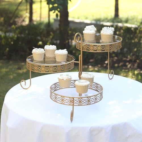 3-Tier Gold Metal Rotating Cupcake Dessert Display Stand With Clear Acrylic Round Plates, Hollow Lace Design, alternate view