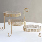3-Tier Gold Metal Rotating Cupcake Dessert Display Stand With Clear Acrylic Round Plates, Hollow Lace Design, alternate view