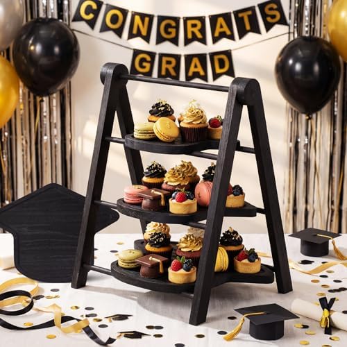 3 Tier Graduation Cap Serving Trays Wooden Platters 13'' 11'' 9'' Plate Board Reusable Plate Congrats Grad Party, alternate